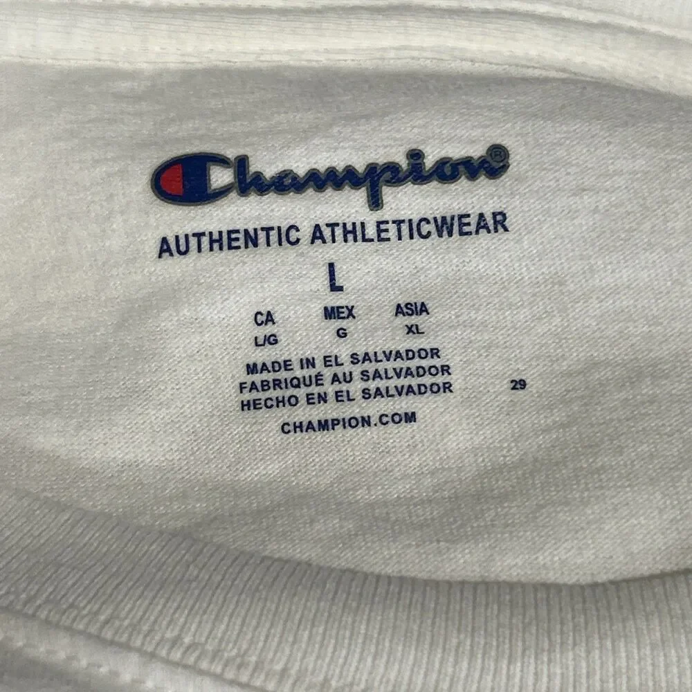 Champion Authentic Athleticwear Men's L White Logo Crew Neck Long Sleeve T-Shirt - Picture 6 of 6